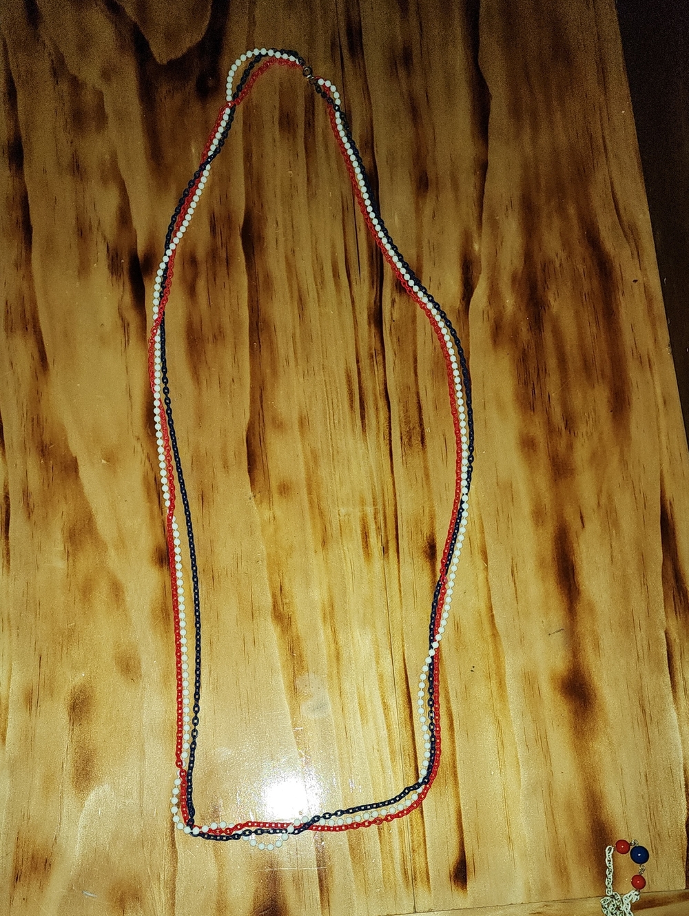 Triple Strand Beaded Necklace in Red, White & Blue
